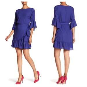NWT Bobeau Astrid Ruffle Apron Dress Purple/Blue